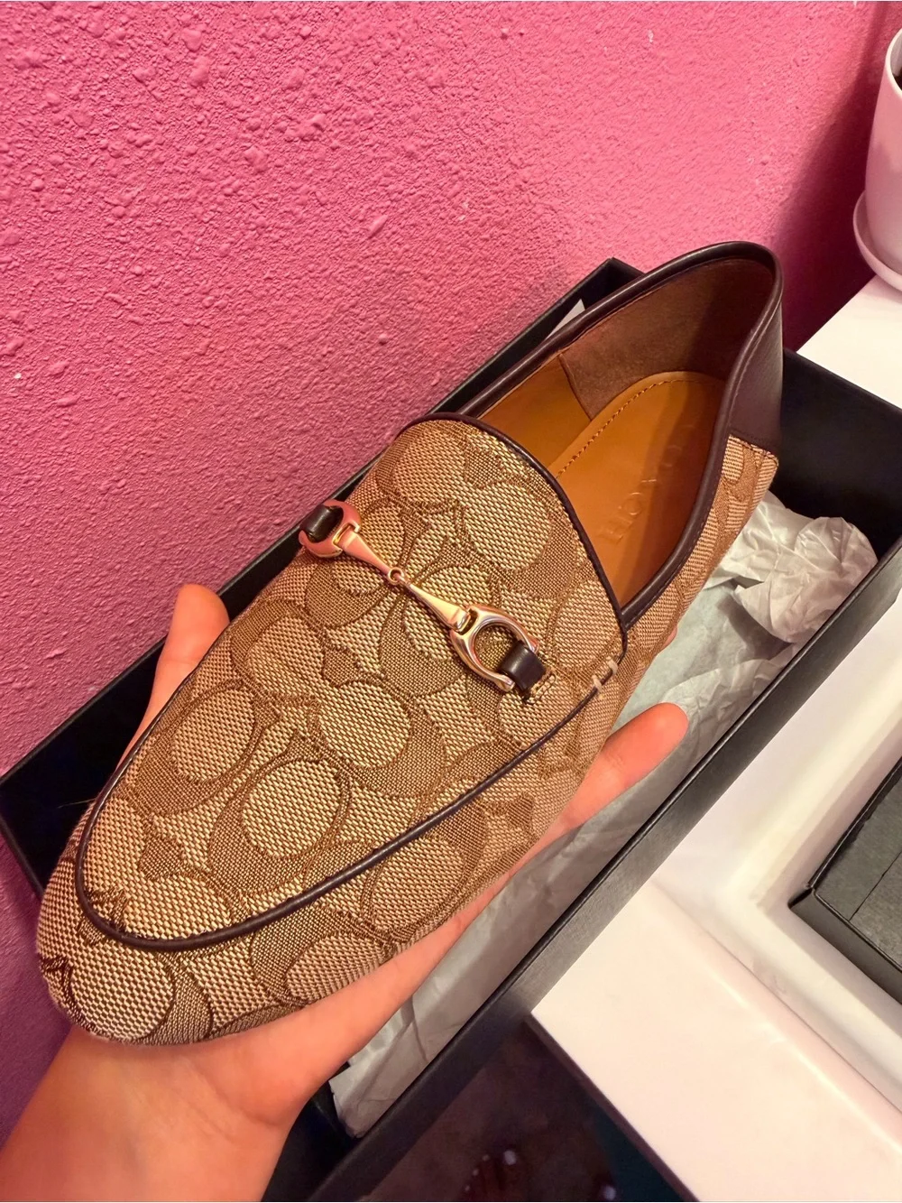 Coach Beige & Brown Signature Canvas Horsebit Loafer